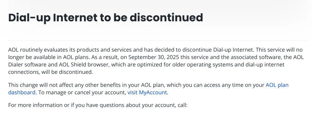 بيان AOL حول نهاية خدمة الاتصال الهاتفي