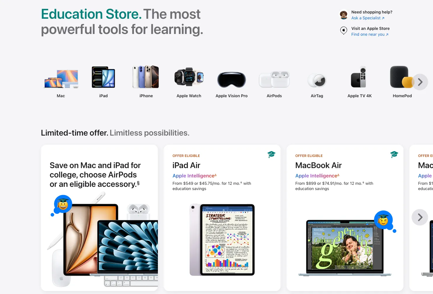 متجر Apple التعليمي يعرض خصومات الطلاب للعودة إلى المدارس