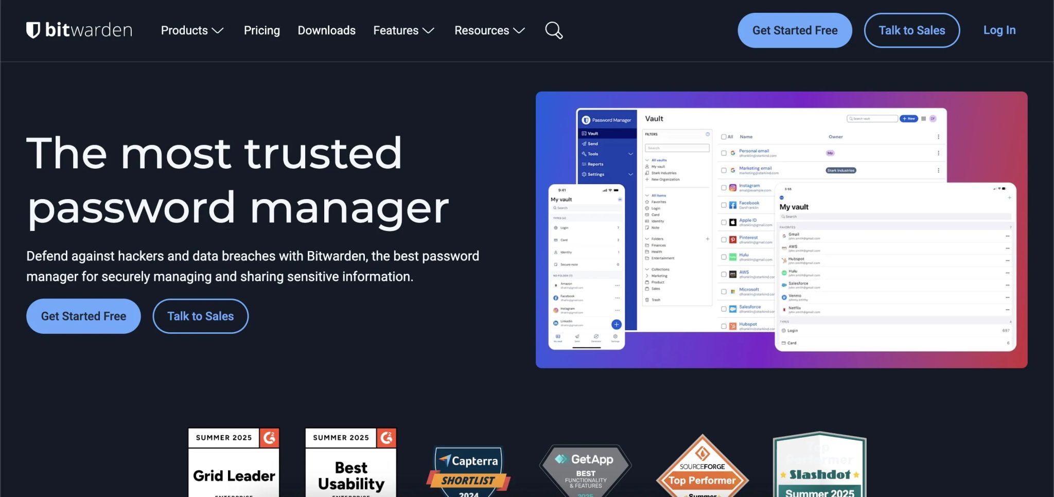 Bitwarden web homepage