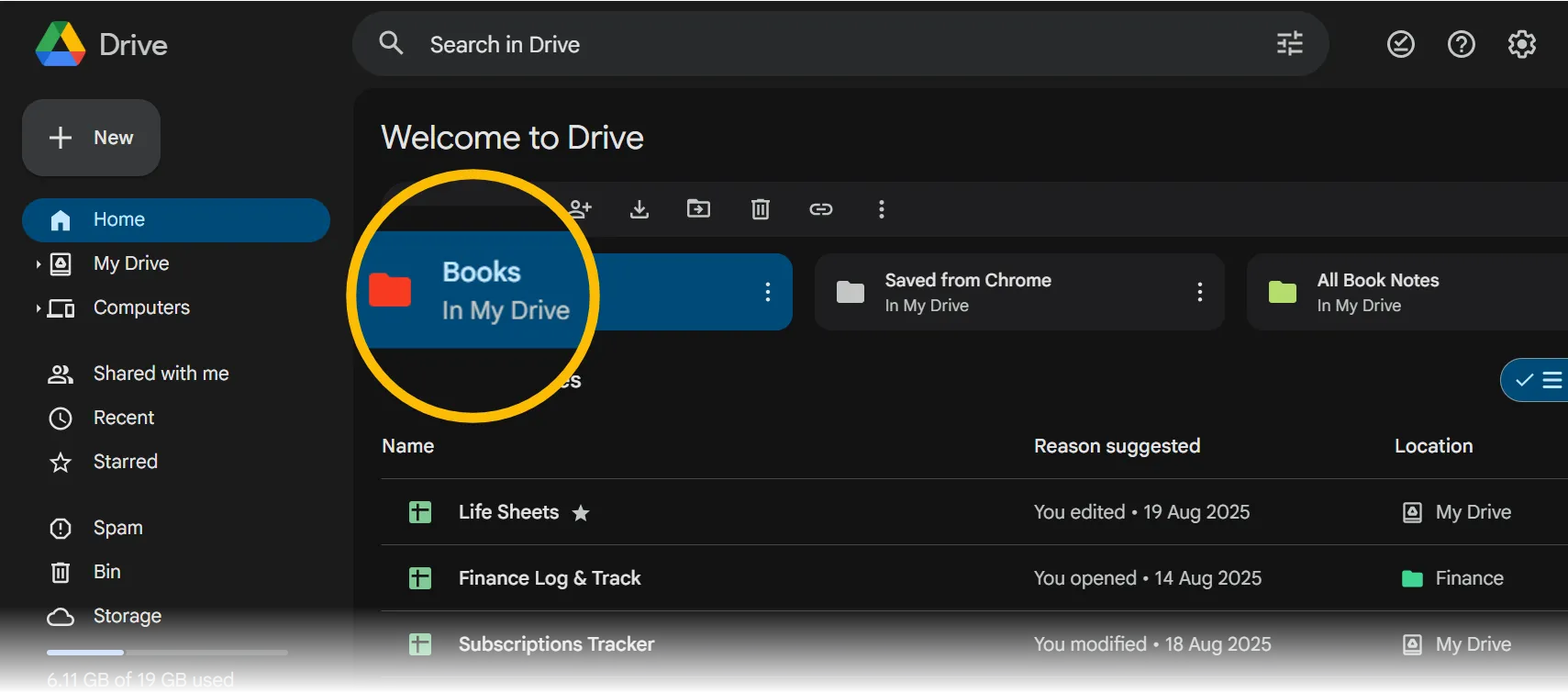 Book Folder in Google Drive