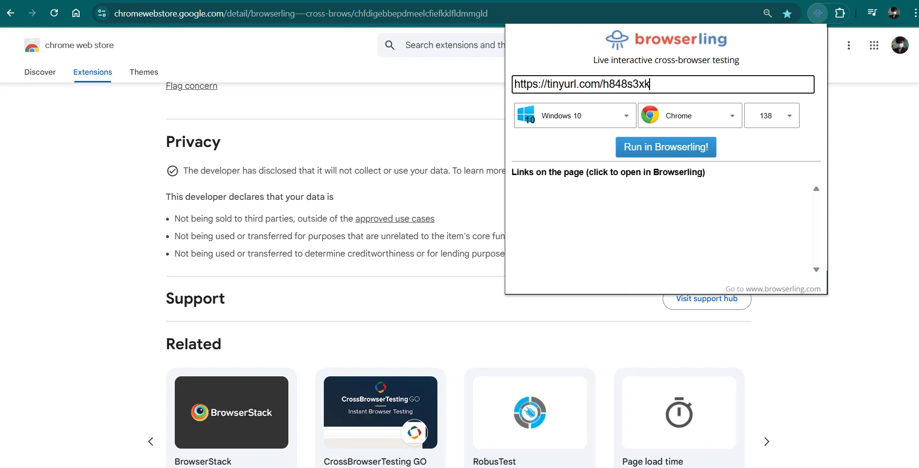 Checking shortened link with Browserling