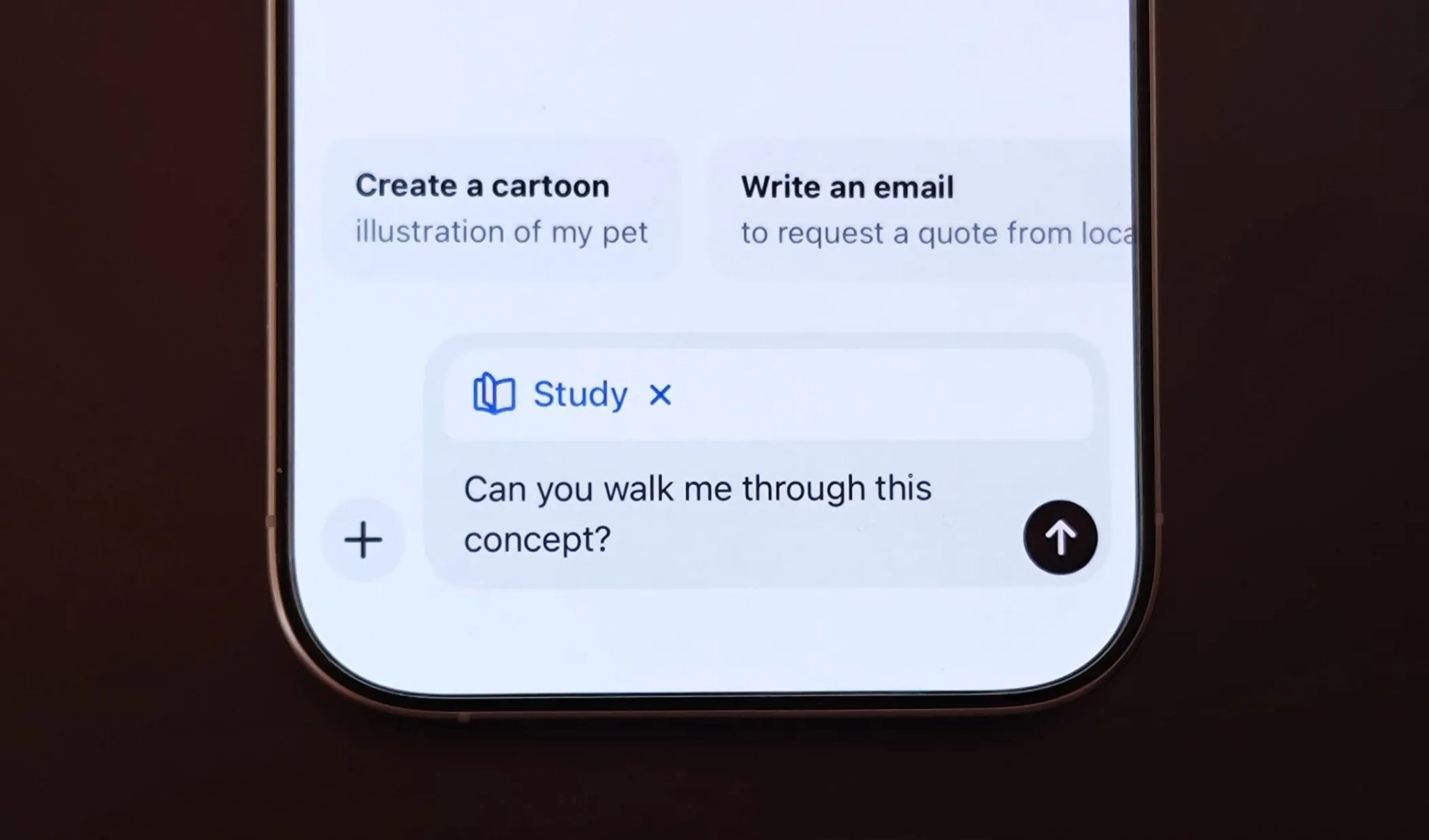 وضع الدراسة في ChatGPT على جهاز iPhone