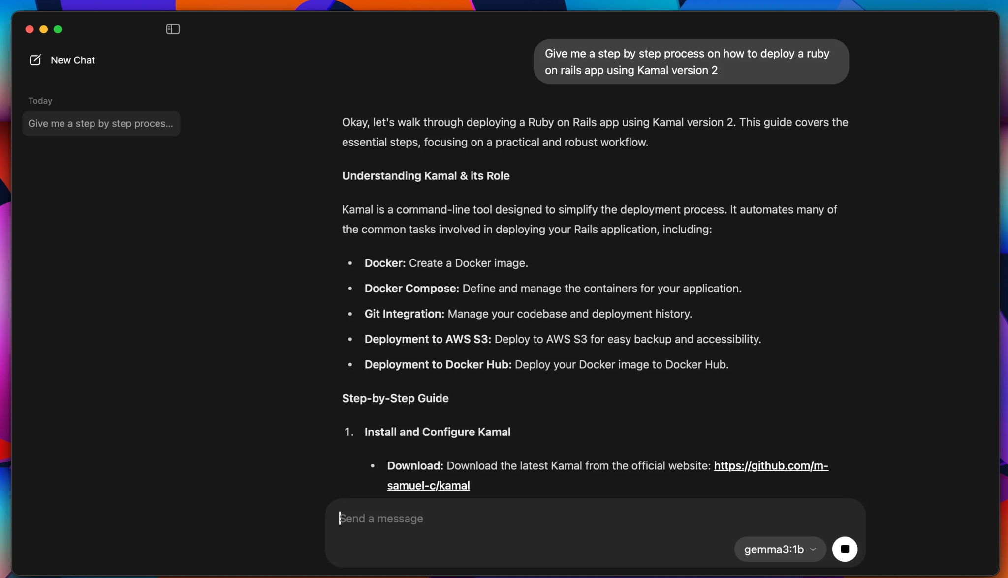 Chatting with Gemma31b model in Ollama's desktop app
