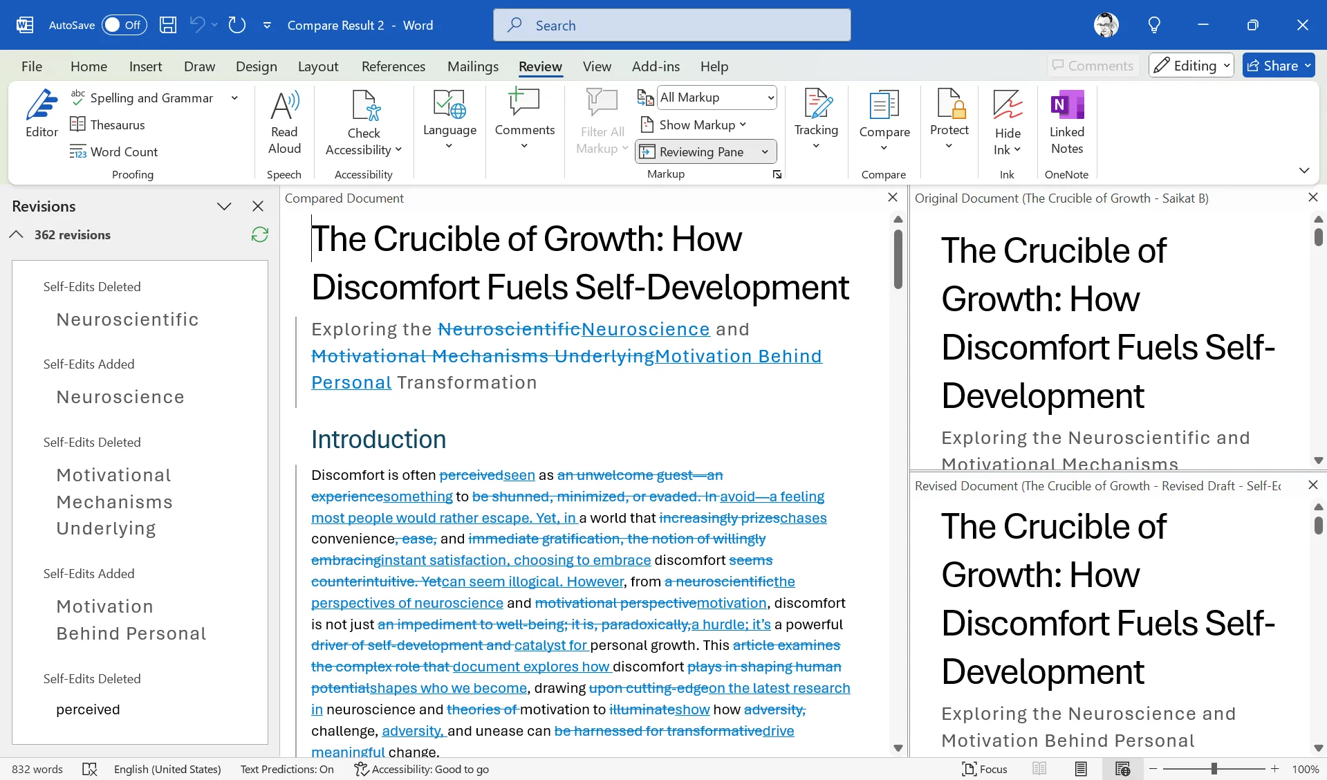 مقارنة المستندات لتدقيقها بشكل أفضل في Microsoft Word