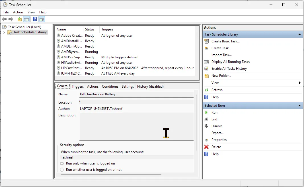إنشاء مهمة جديدة على مجدول المهام في Windows 11