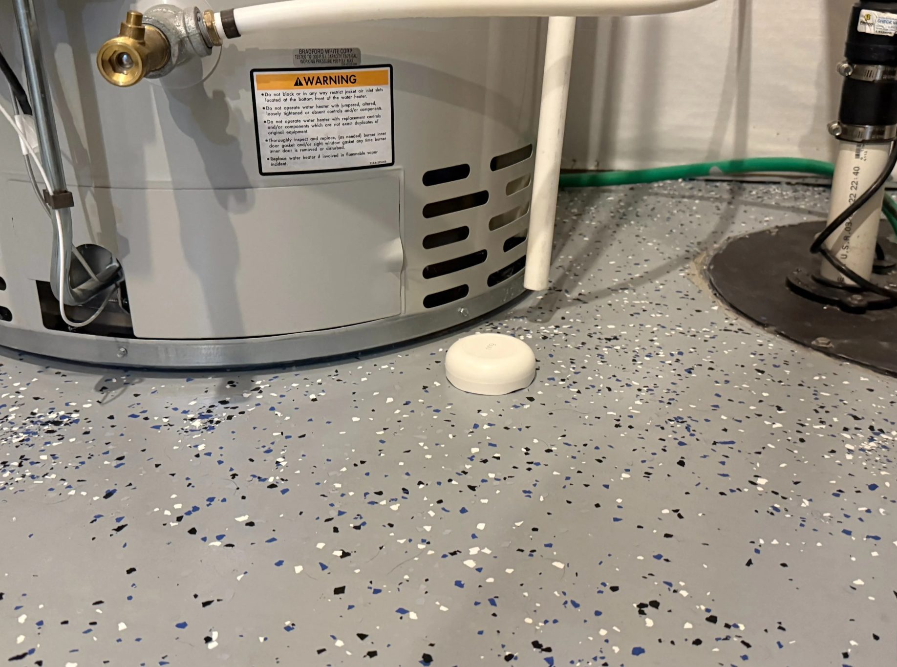 Ring Flood & Freeze Sensor near water heater and sump pit