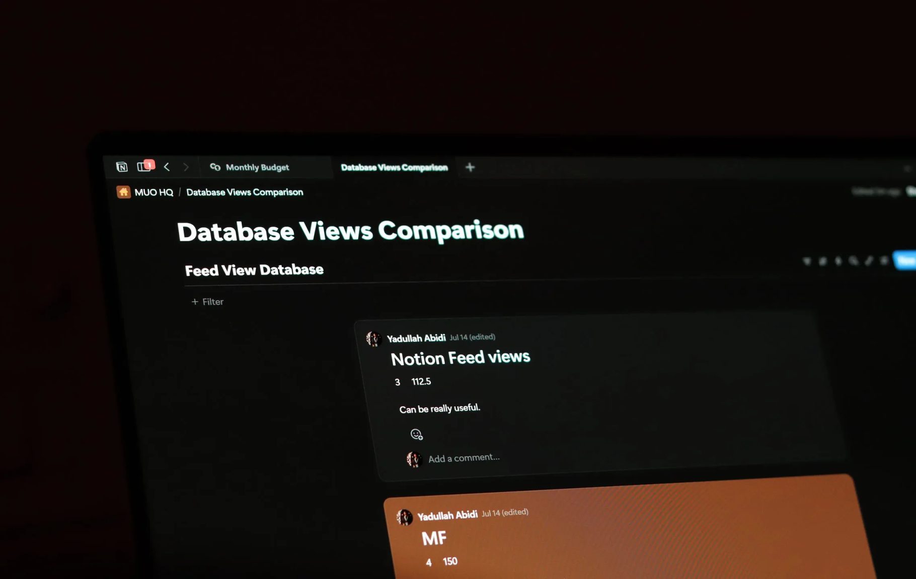 Notion database in feed view