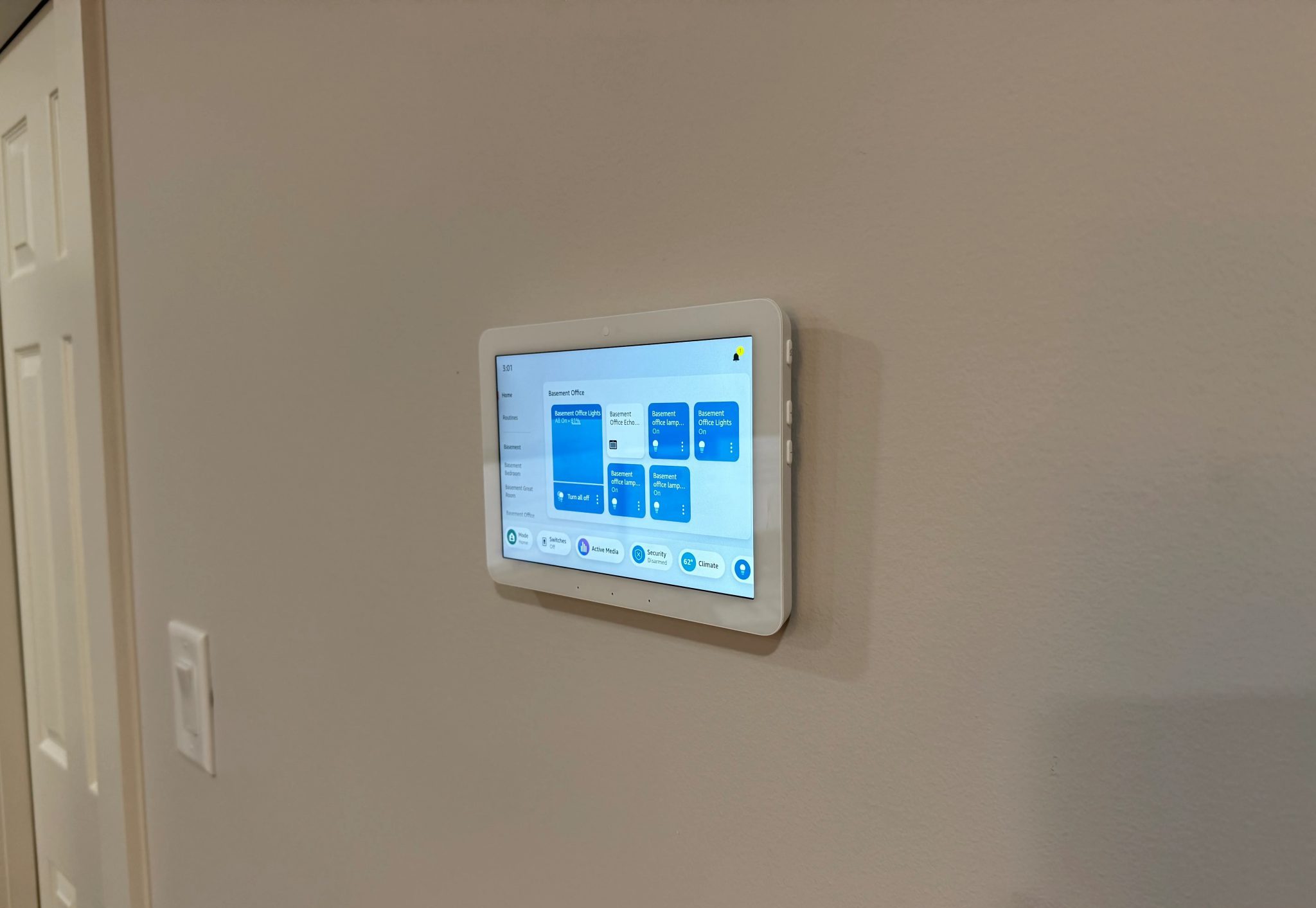 echo hub flush mounted on grey wall
