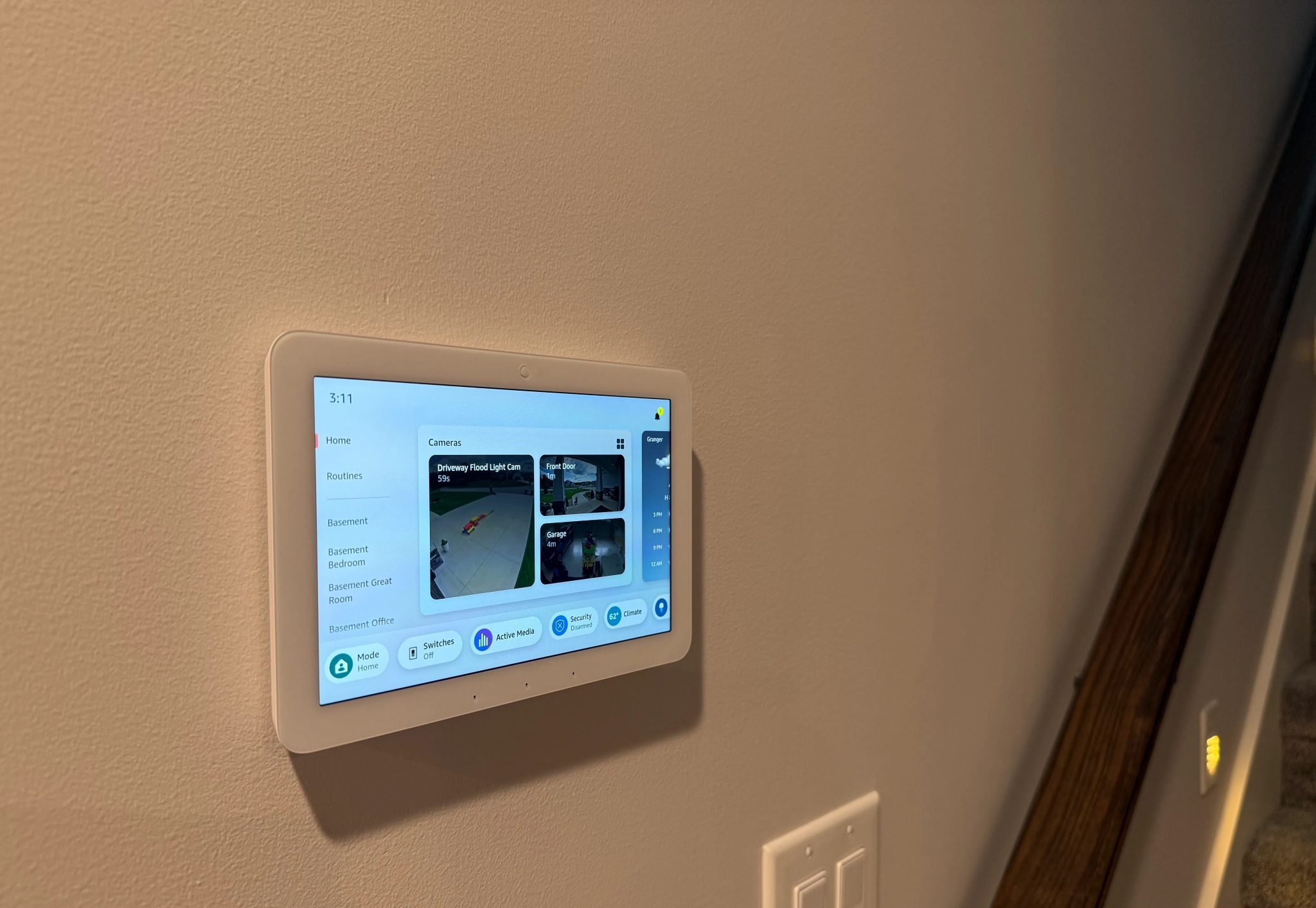 echo hub flush mounted on wall by stairs