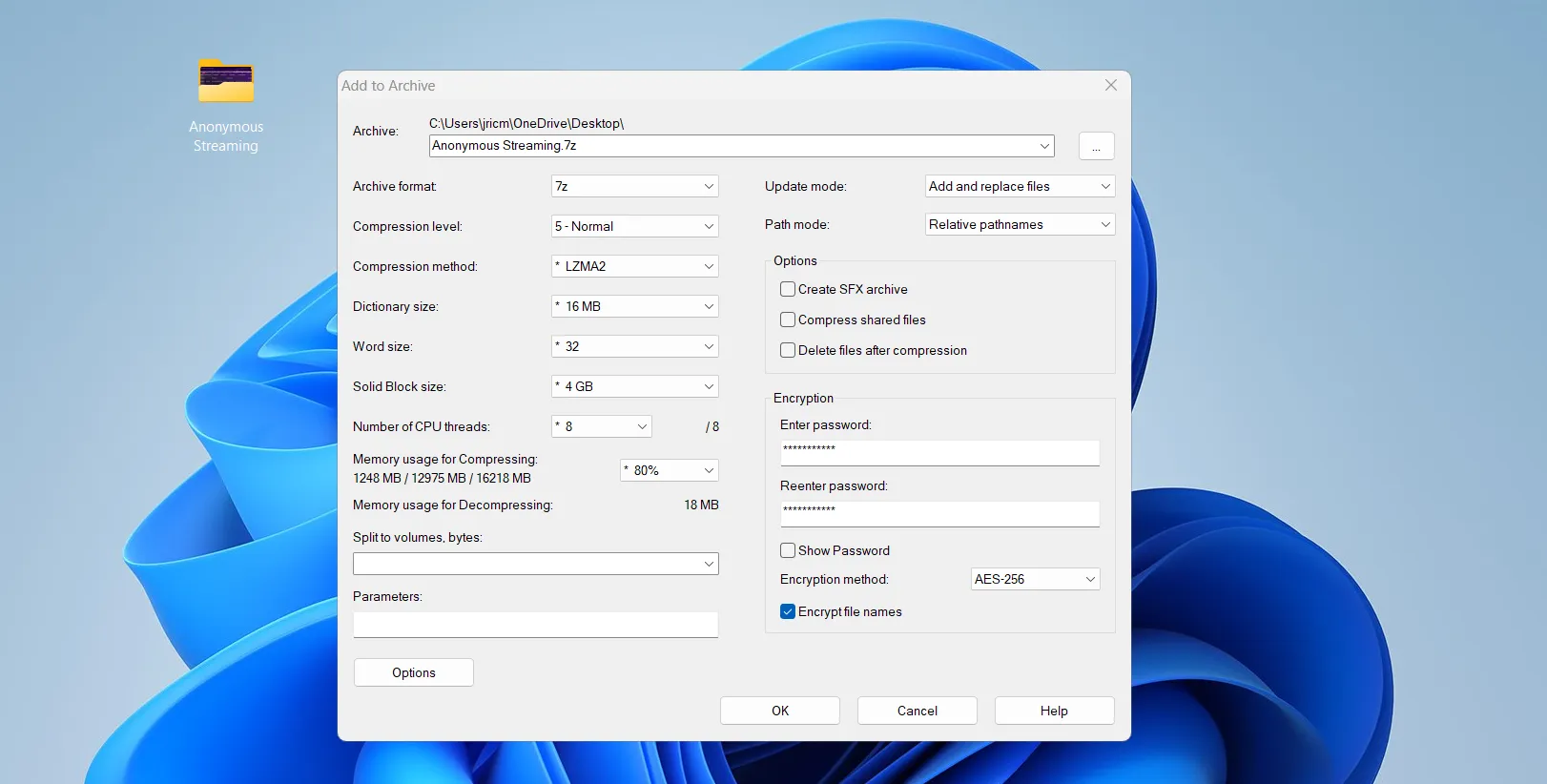 Add file password with 7-Zip