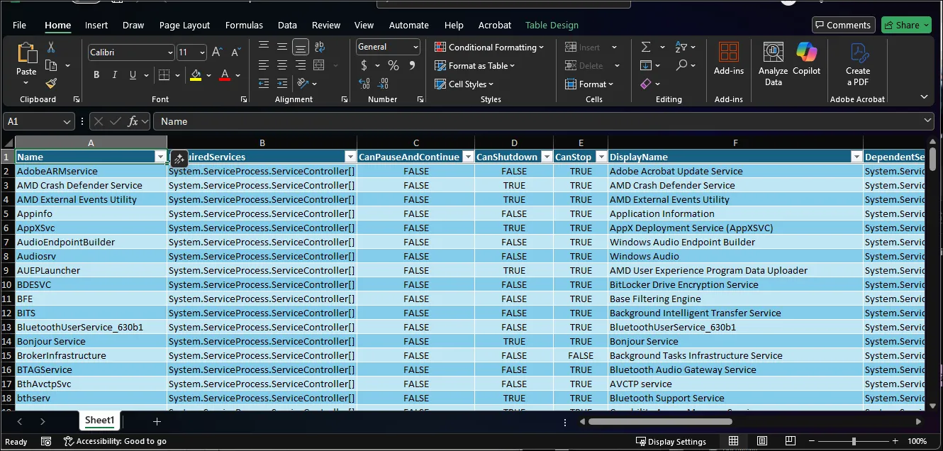 excel report generated by importexcel