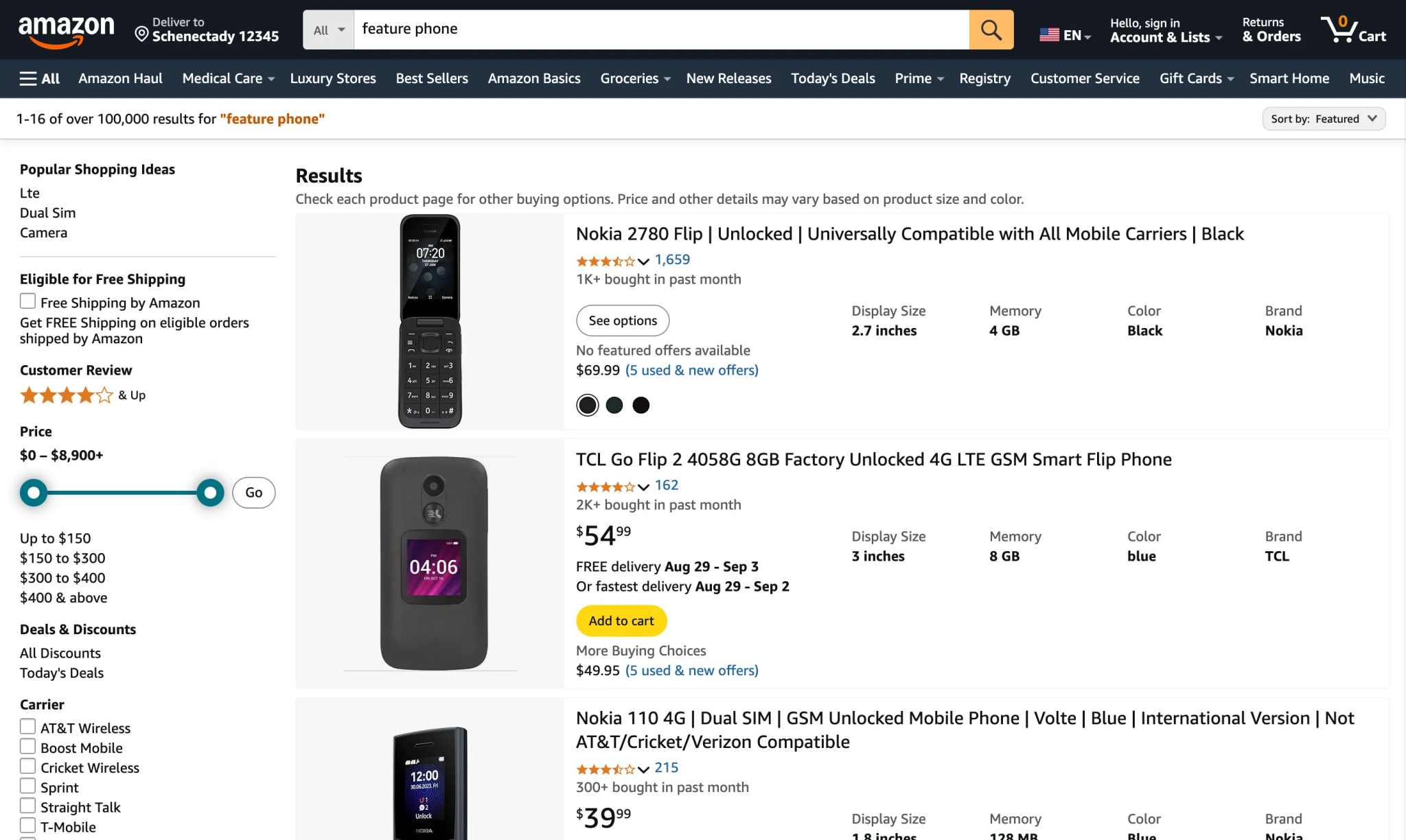 نتائج البحث عن الهواتف المميزة على موقع Amazon.com