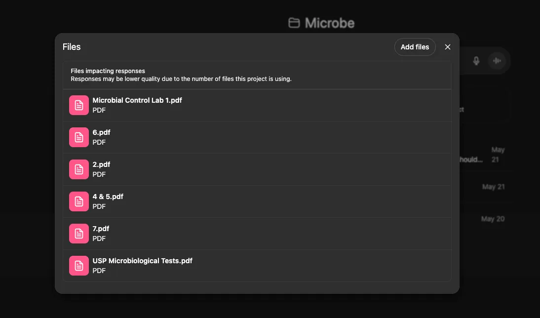 Files uploaded in ChatGPT project folder