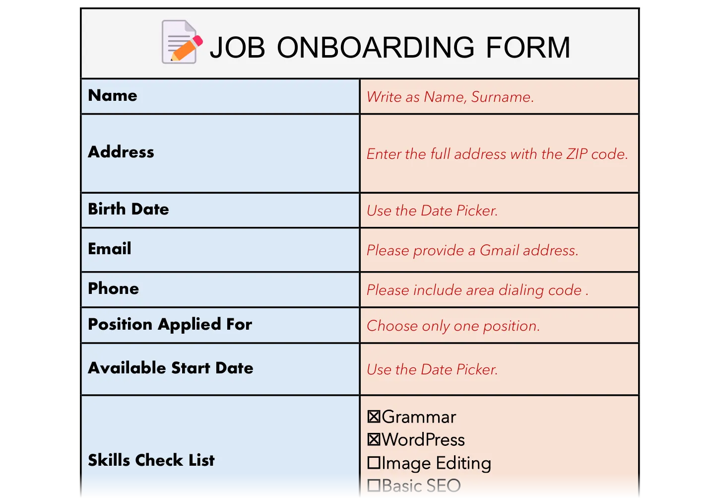 نموذج مكتمل في Word