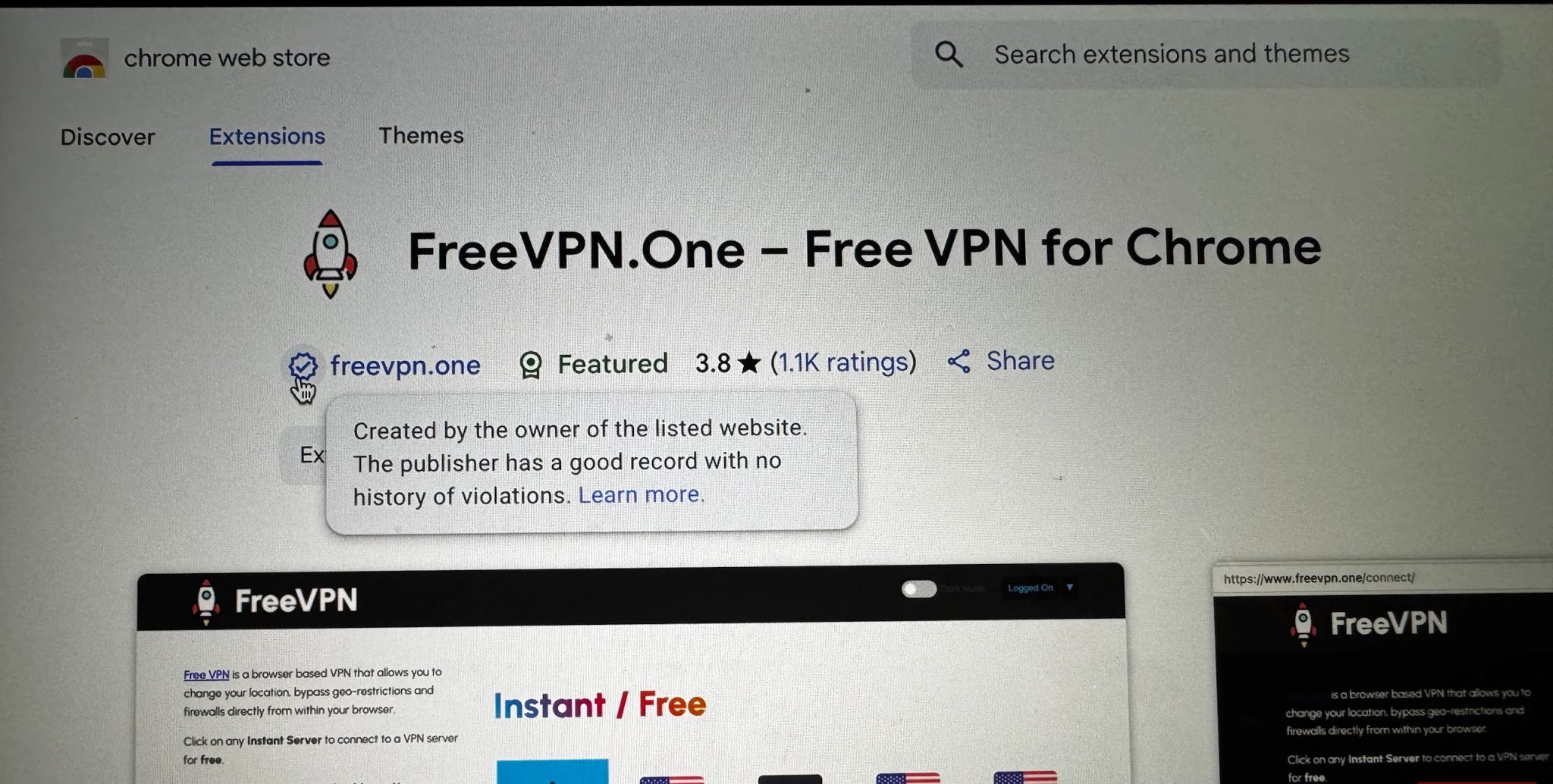FreeVPN One على متجر Chrome الإلكتروني