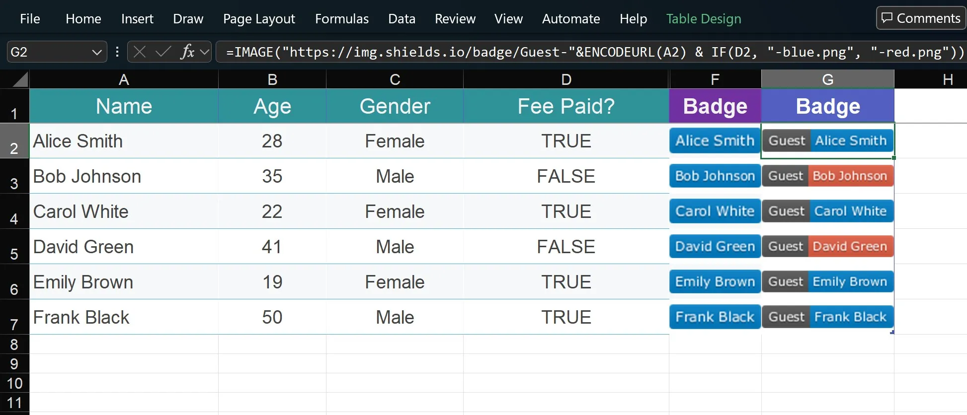 Generating conditional badges in Excel