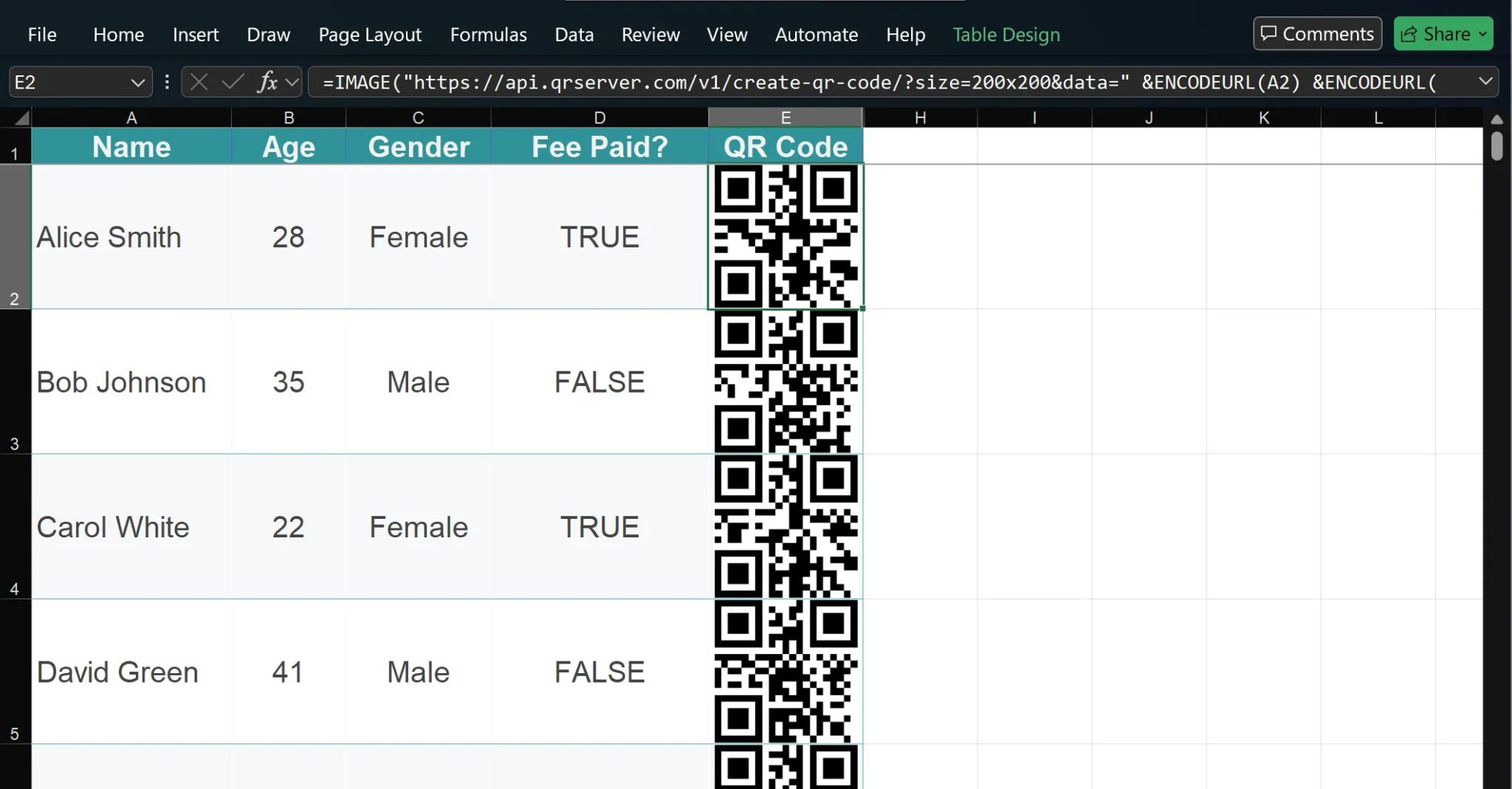 Generating QR codes in Excel