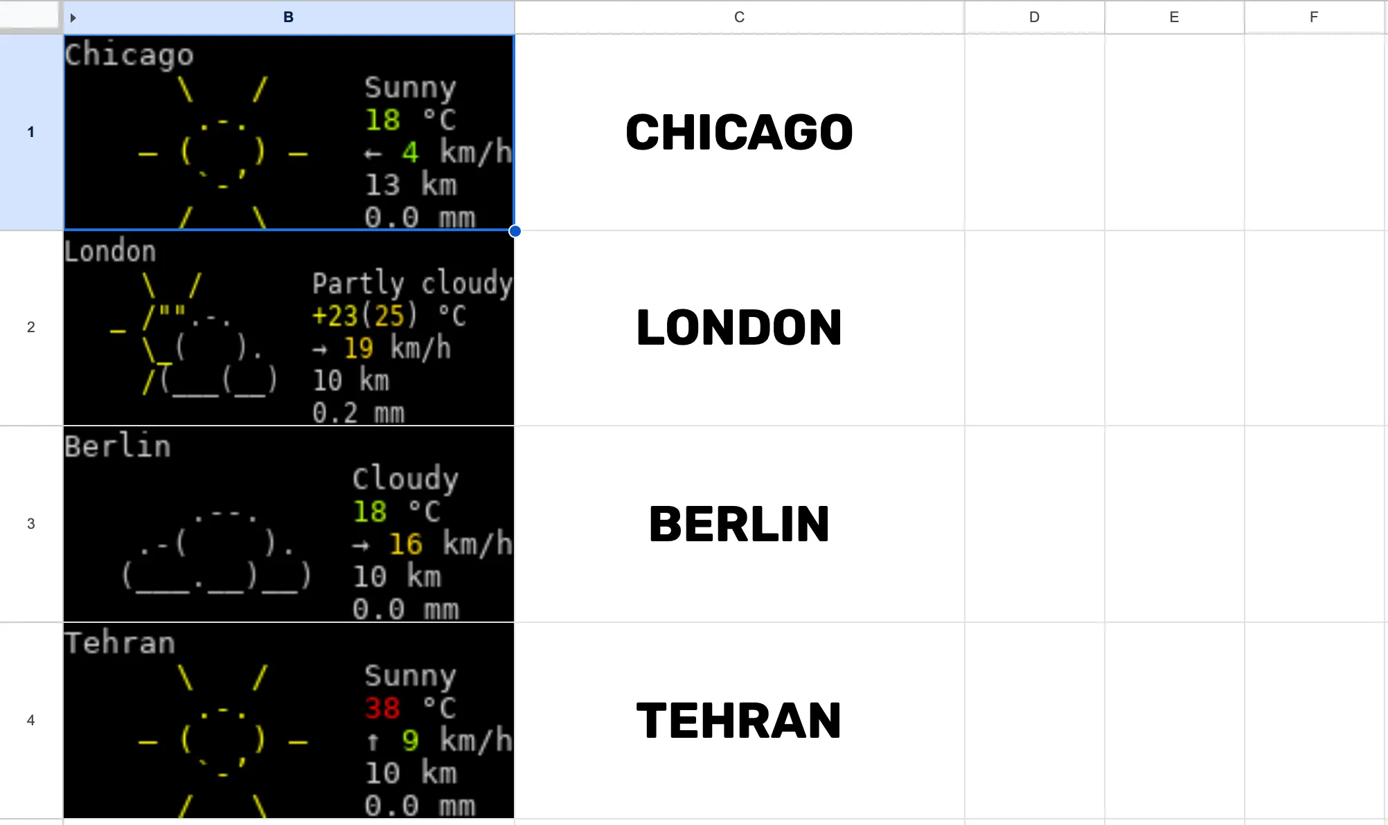 Generating weather reports in Excel