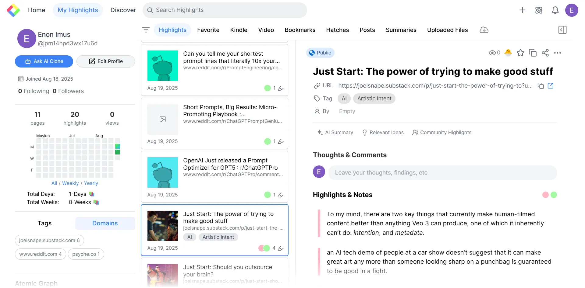 Glasp My Highlights Page