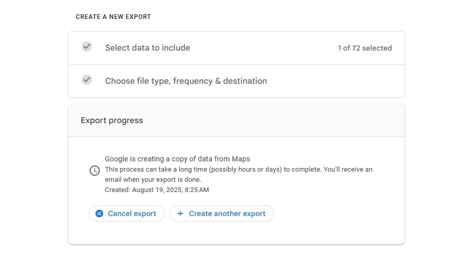 Google Take export progress.