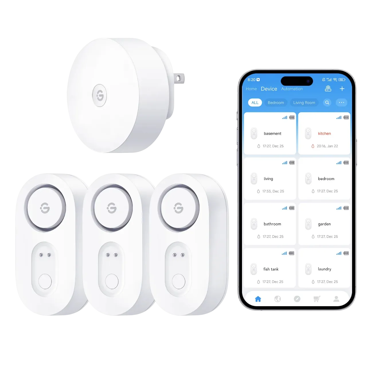 govee wifi water sensor with transparent background