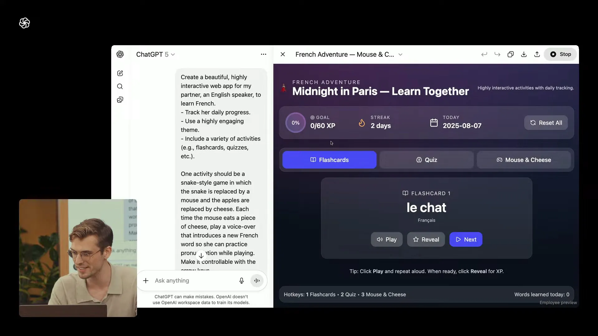 GPT-5 working on a coding task