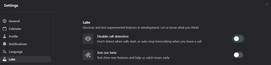 granola ai app disable call detection option