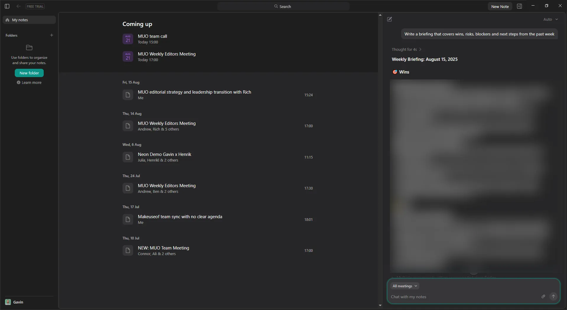 granola ai with chat to granola option and prompt