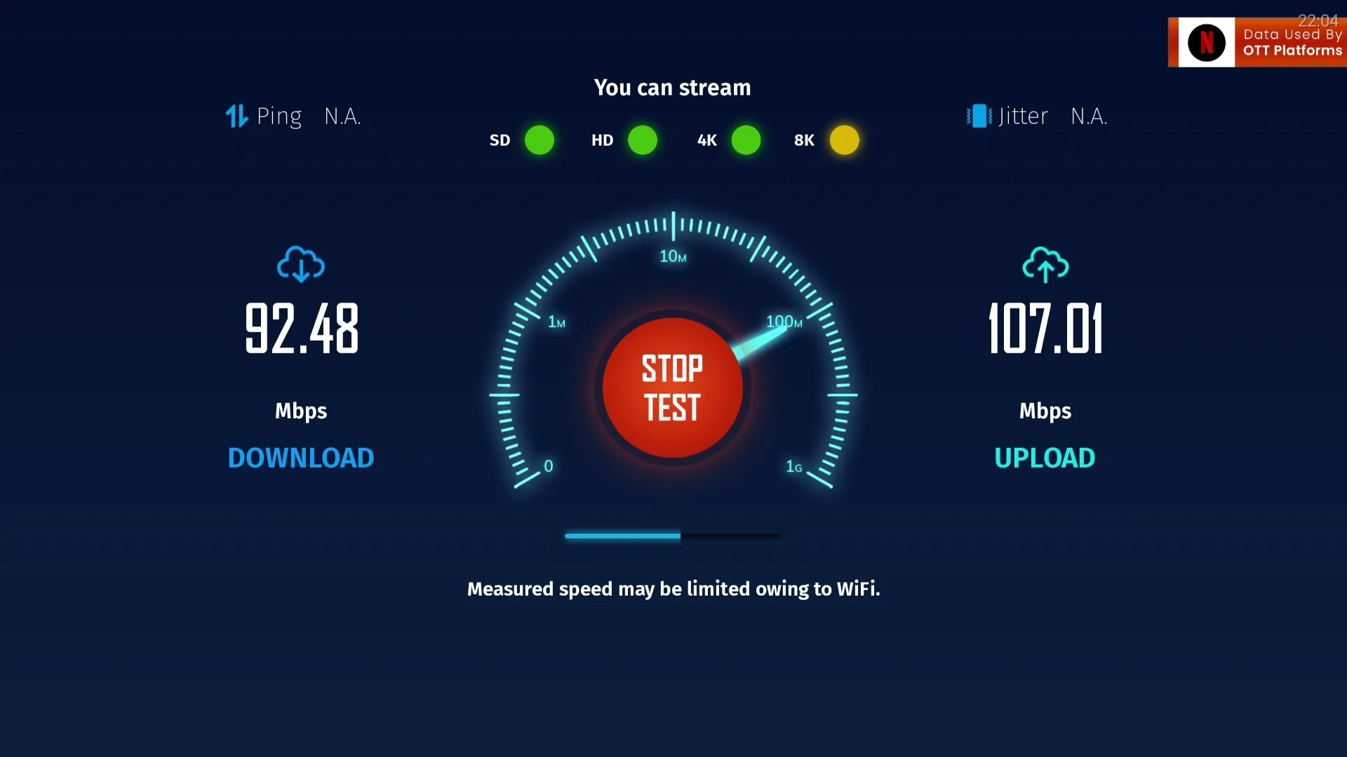 نتائج اختبار سرعة الإنترنت على التلفزيون.