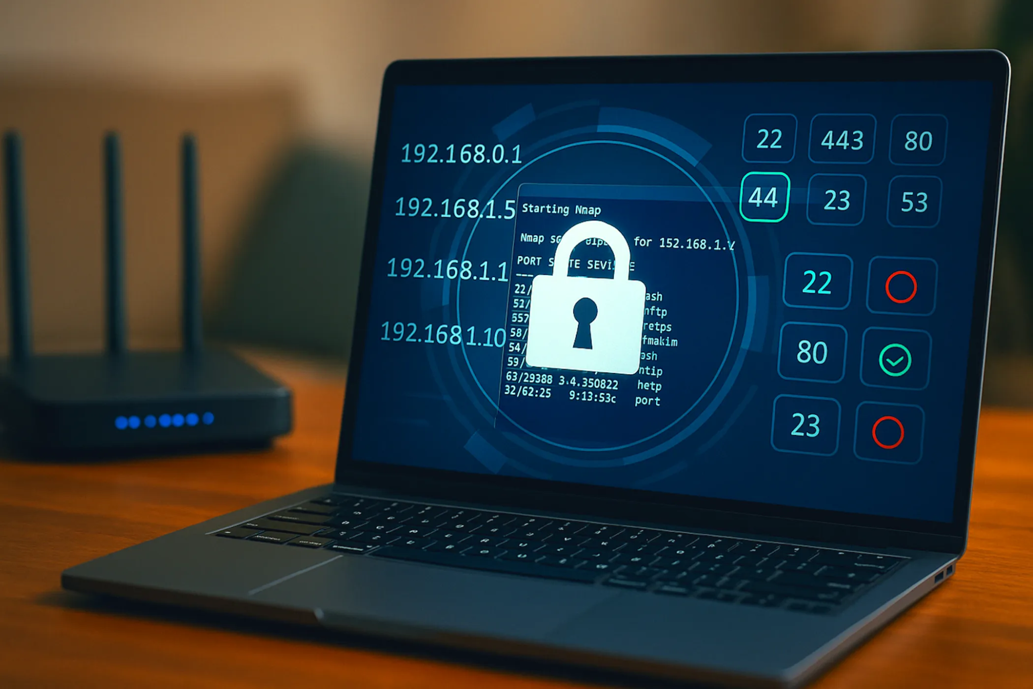 فحص عنوان IP على شاشة جهاز كمبيوتر محمول.