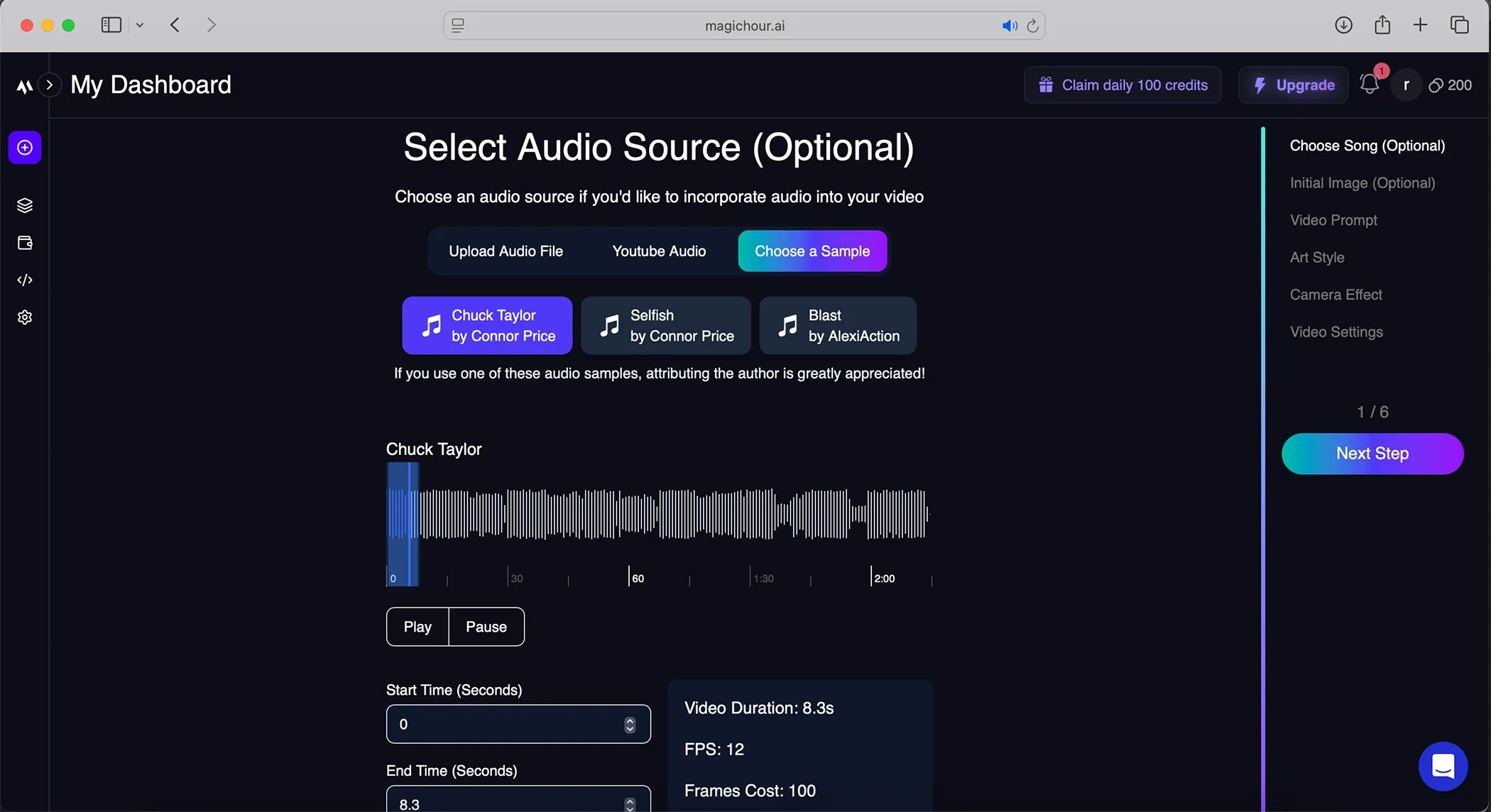 Magic Hour select audio sorce page