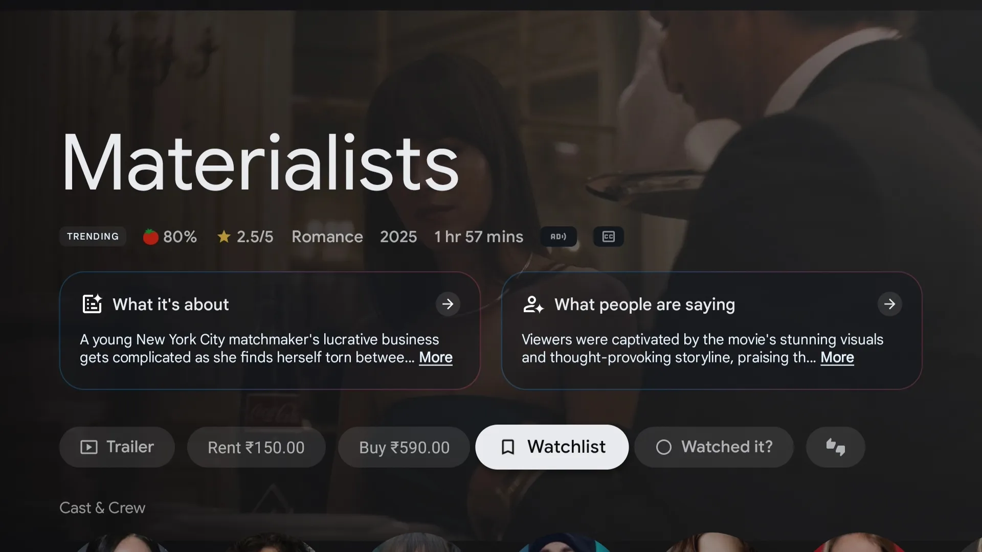 Materialists on TV showing watchlist option