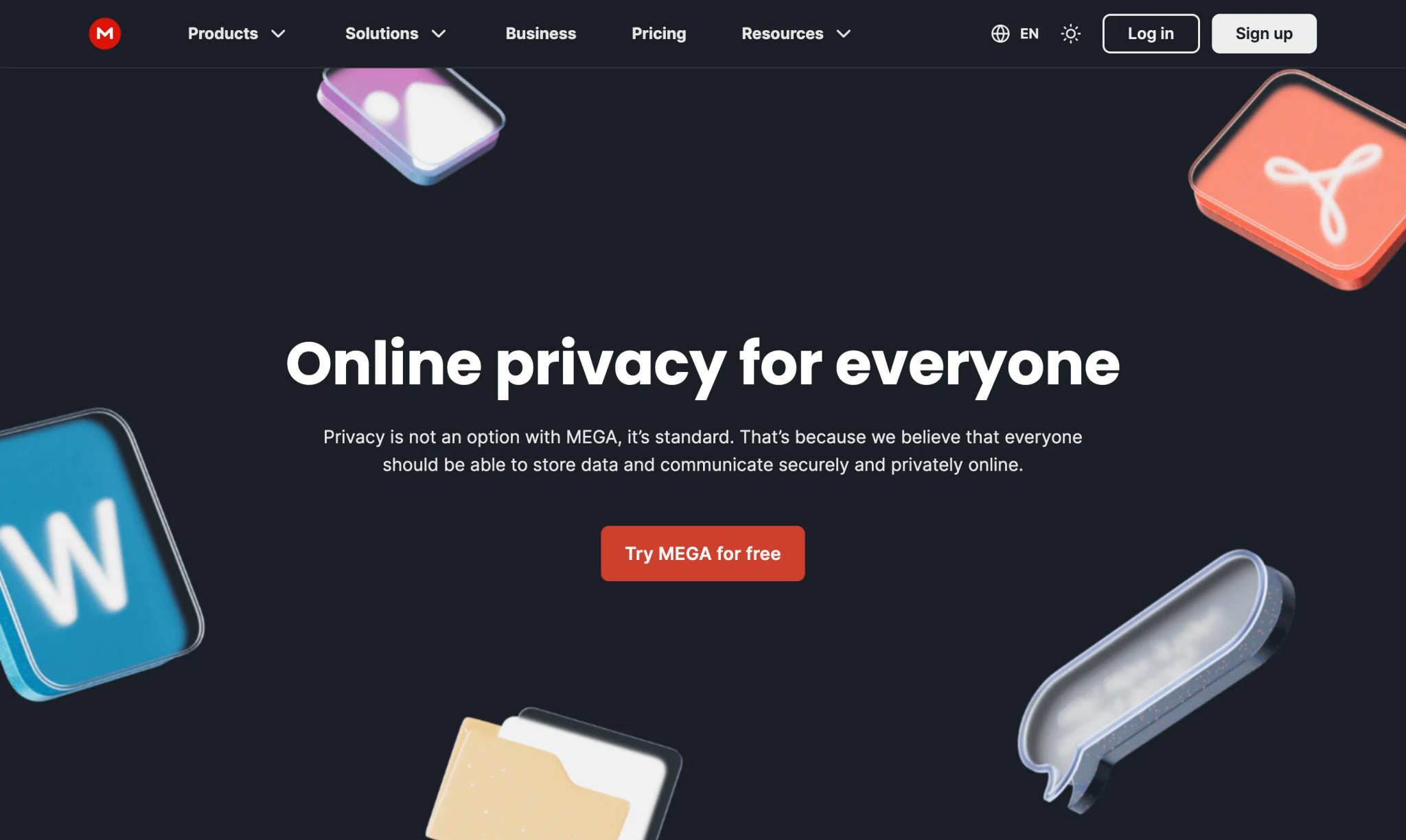 Mega cloud storage service home page