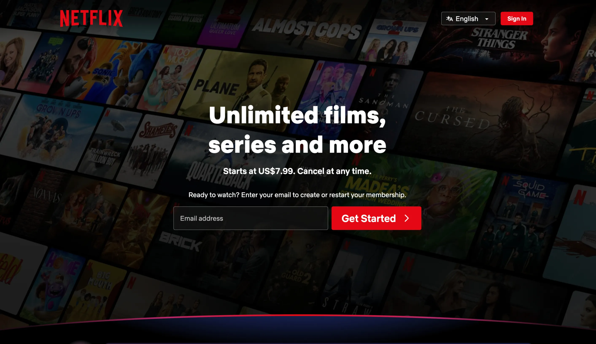 Netflix home screen on web