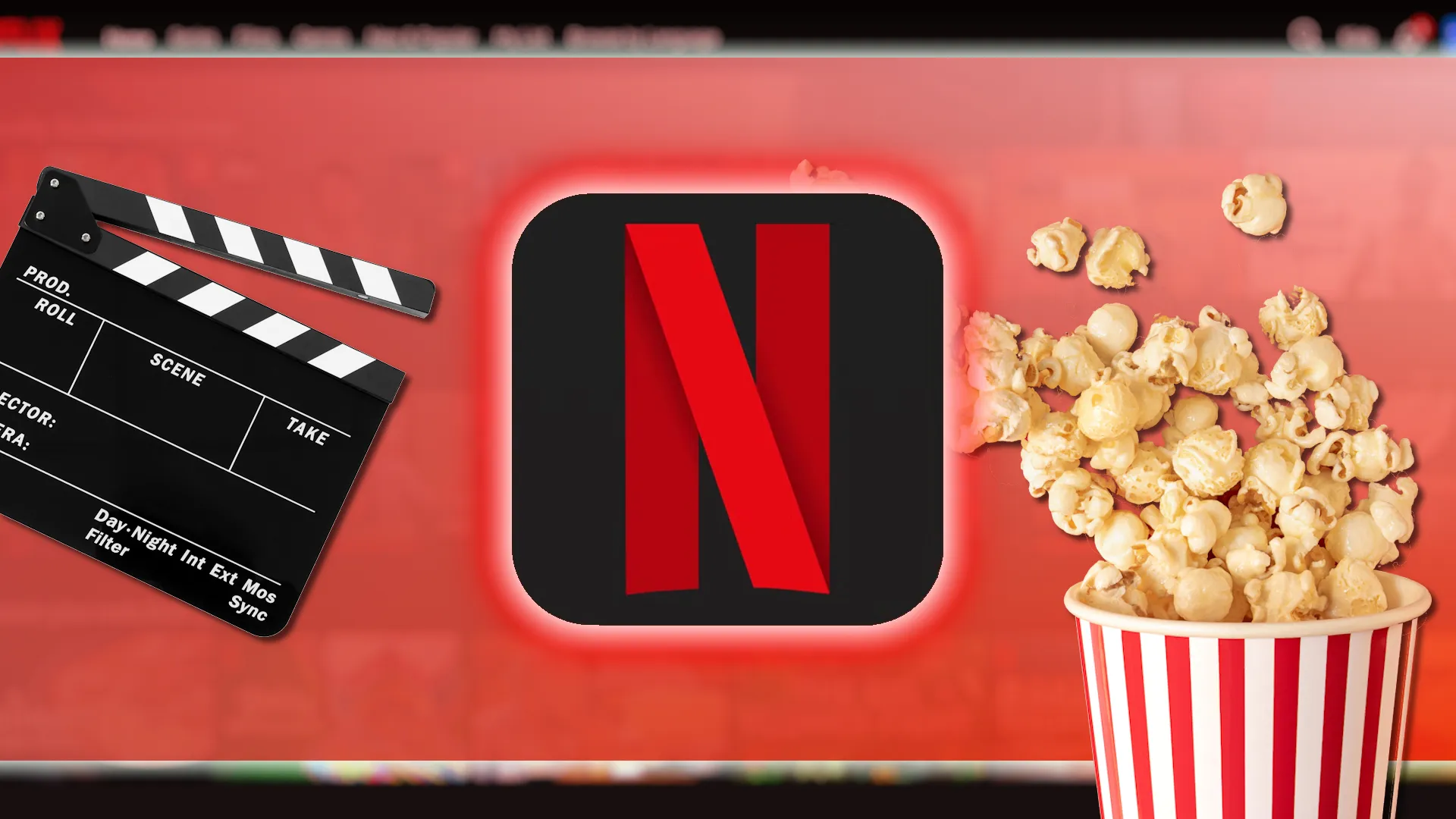 شعار Netflix مع الفشار ولوحة الأفلام