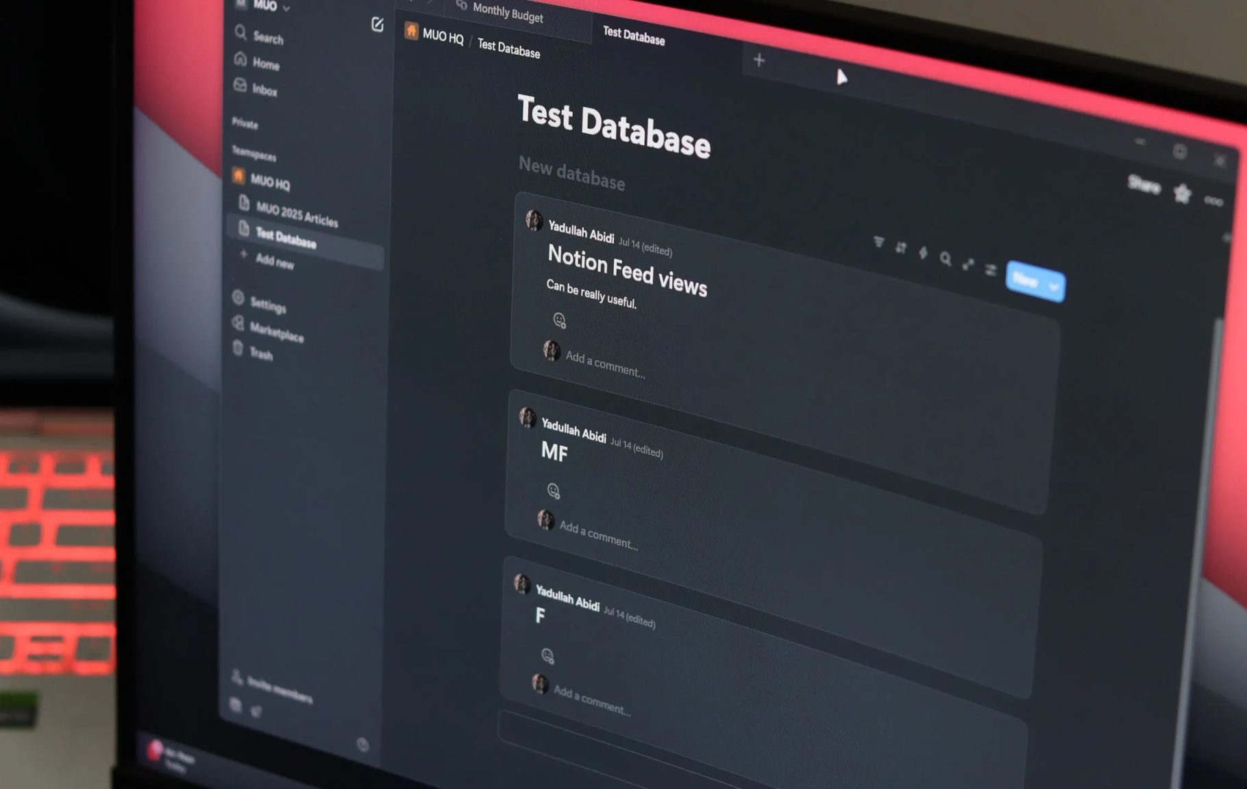 عرض الخلاصة مفتوح في قاعدة بيانات Notion