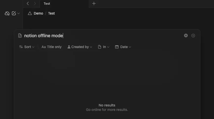 بحث Notion غير متاح في وضع عدم الاتصال.