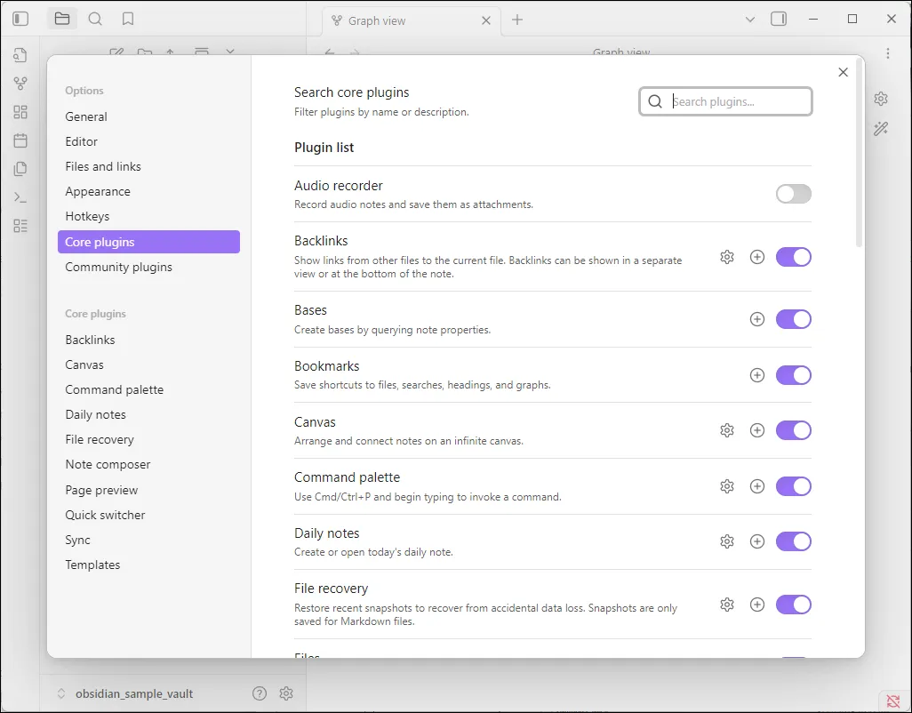 obsidian plugins tab