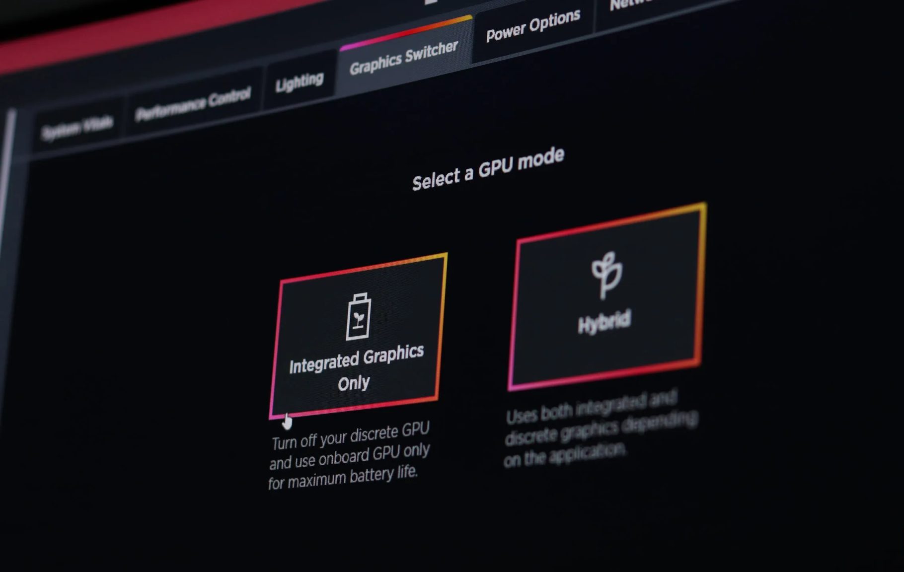 خيارات تبديل الرسومات في Omen Gaming Hub