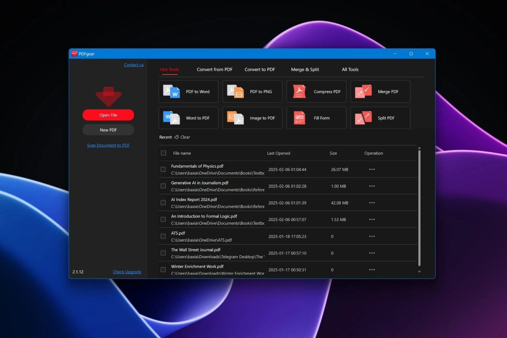 تطبيق PDFGear على نظام Windows 11