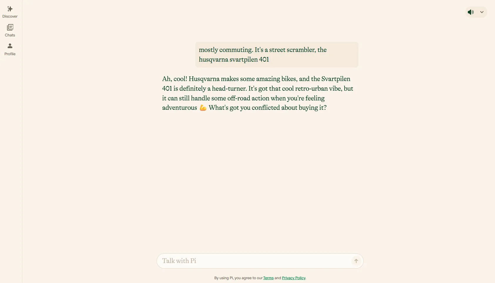 Pi AI web chat interface