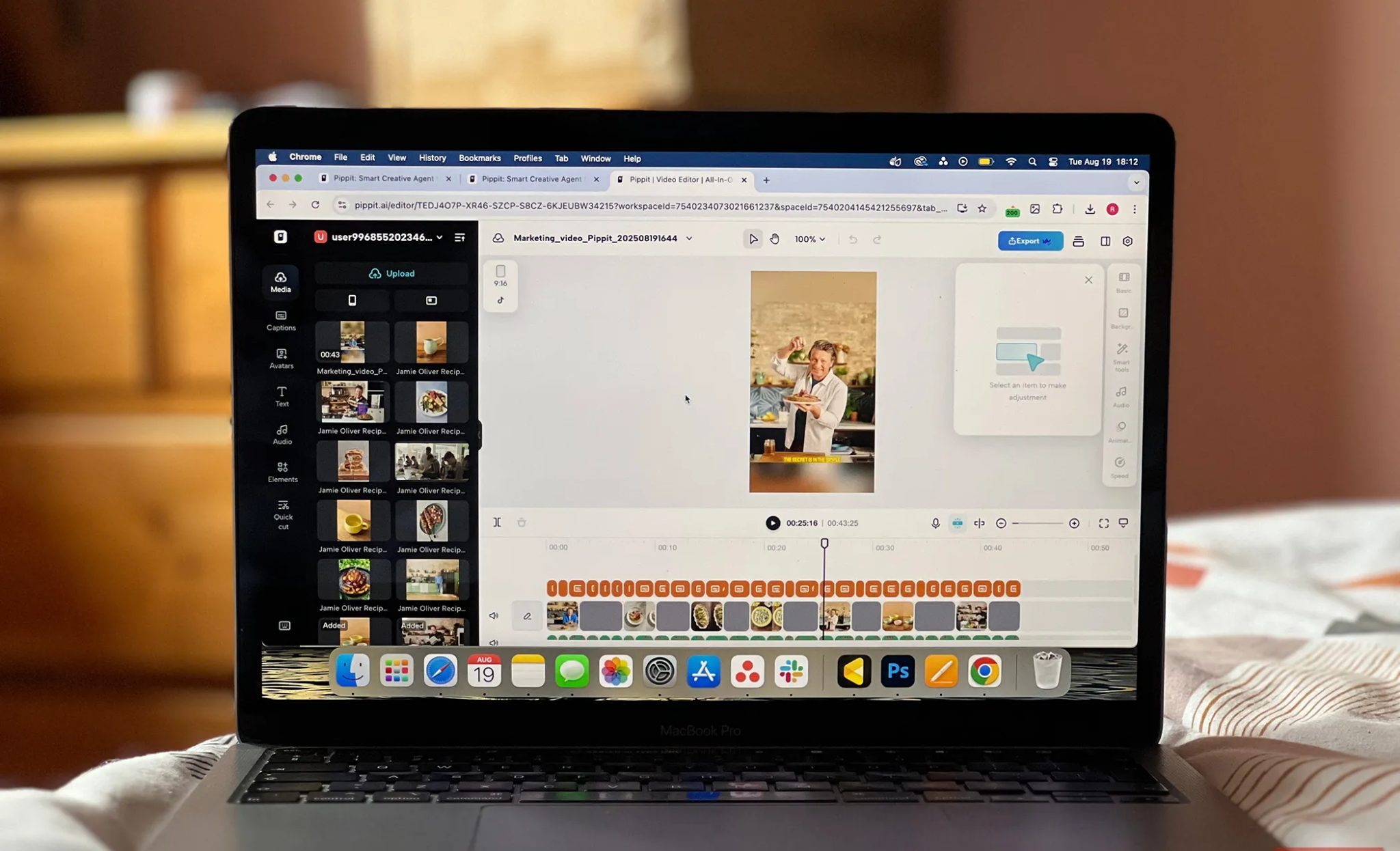 Pippit AI Generated Video Timeline on MacBook Pro