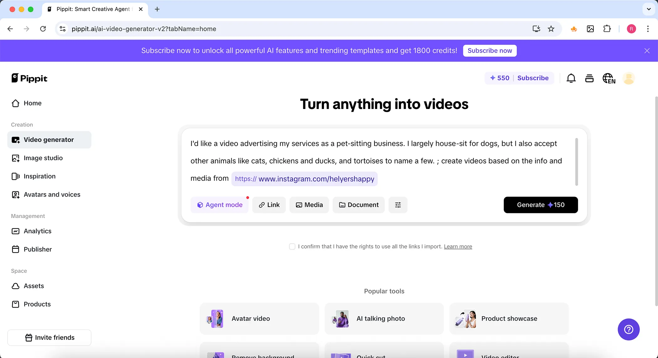 Pippit AI Video Generation Text Prompt 