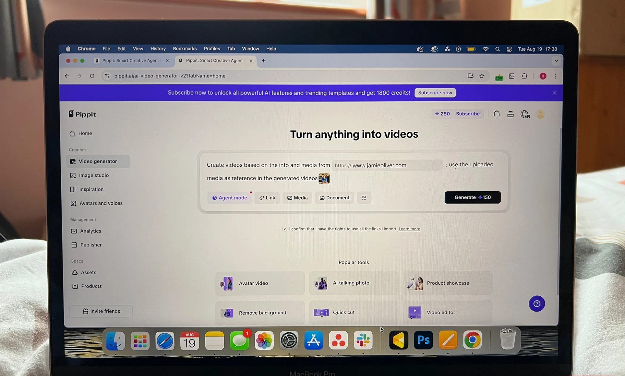 Pippit AI Video Text Prompt With Links and Media