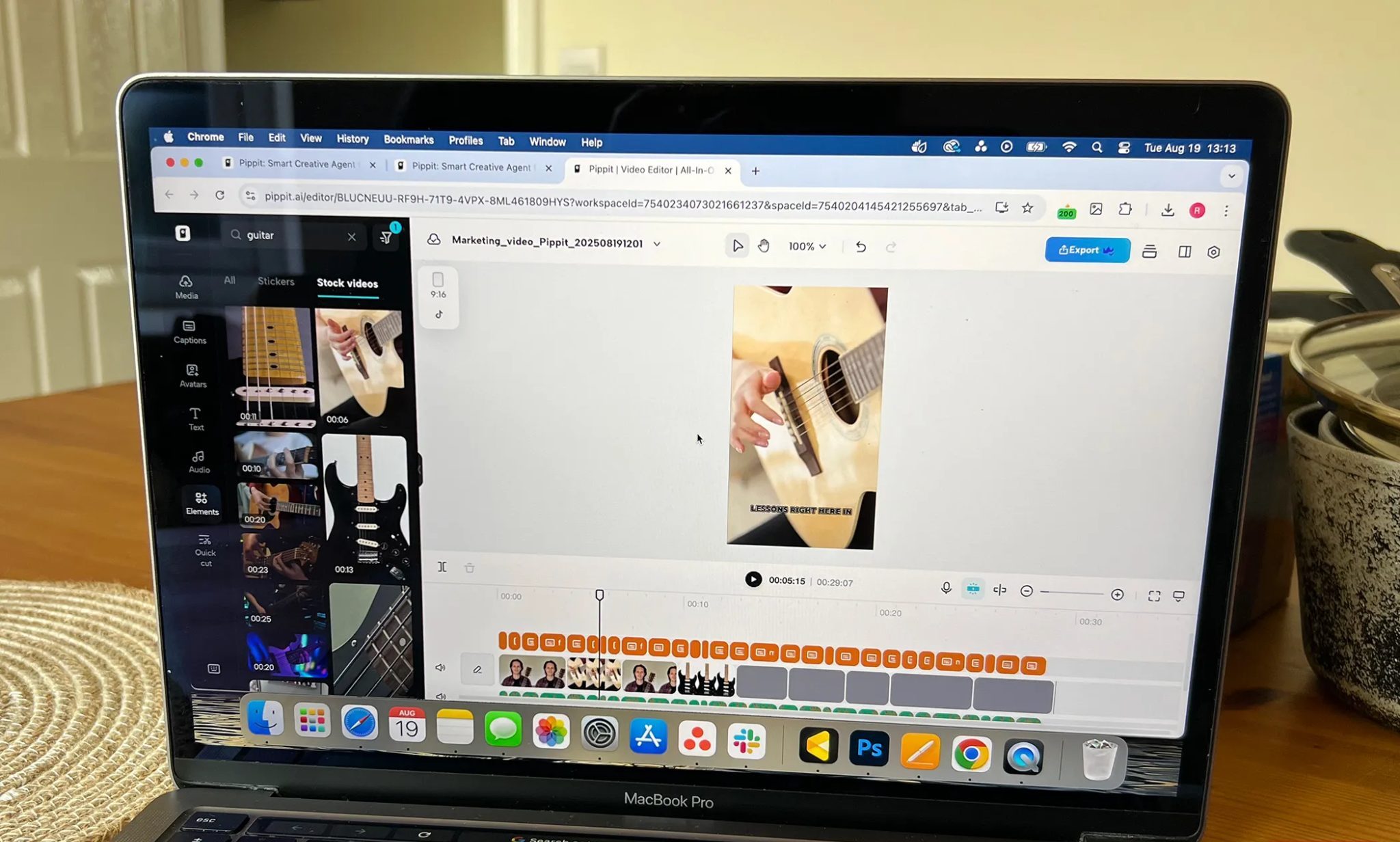 Pippit video editing timeline and asset library
