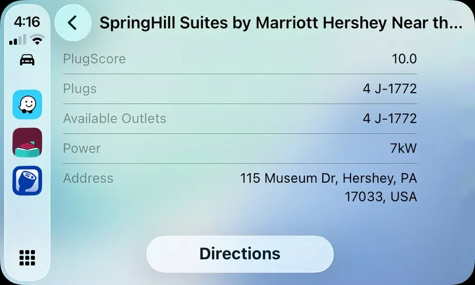 تطبيق Plugshare على Apple CarPlay.