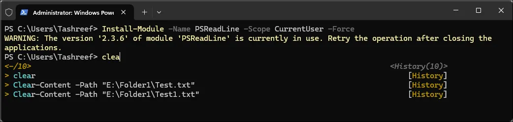 PowerShell terminal with the PSReadLine module installed-1
