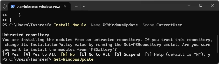 وحدة PowerShell النمطية PSWindowsUpdate