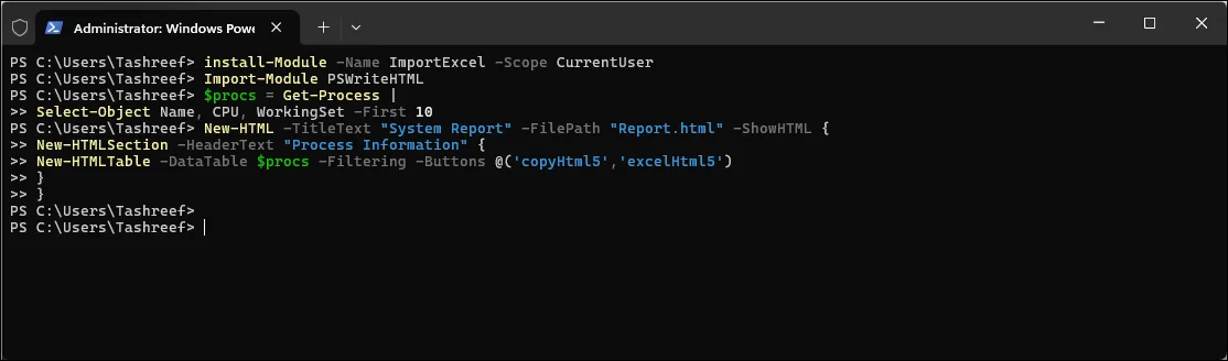 PSWriteHTML module export command