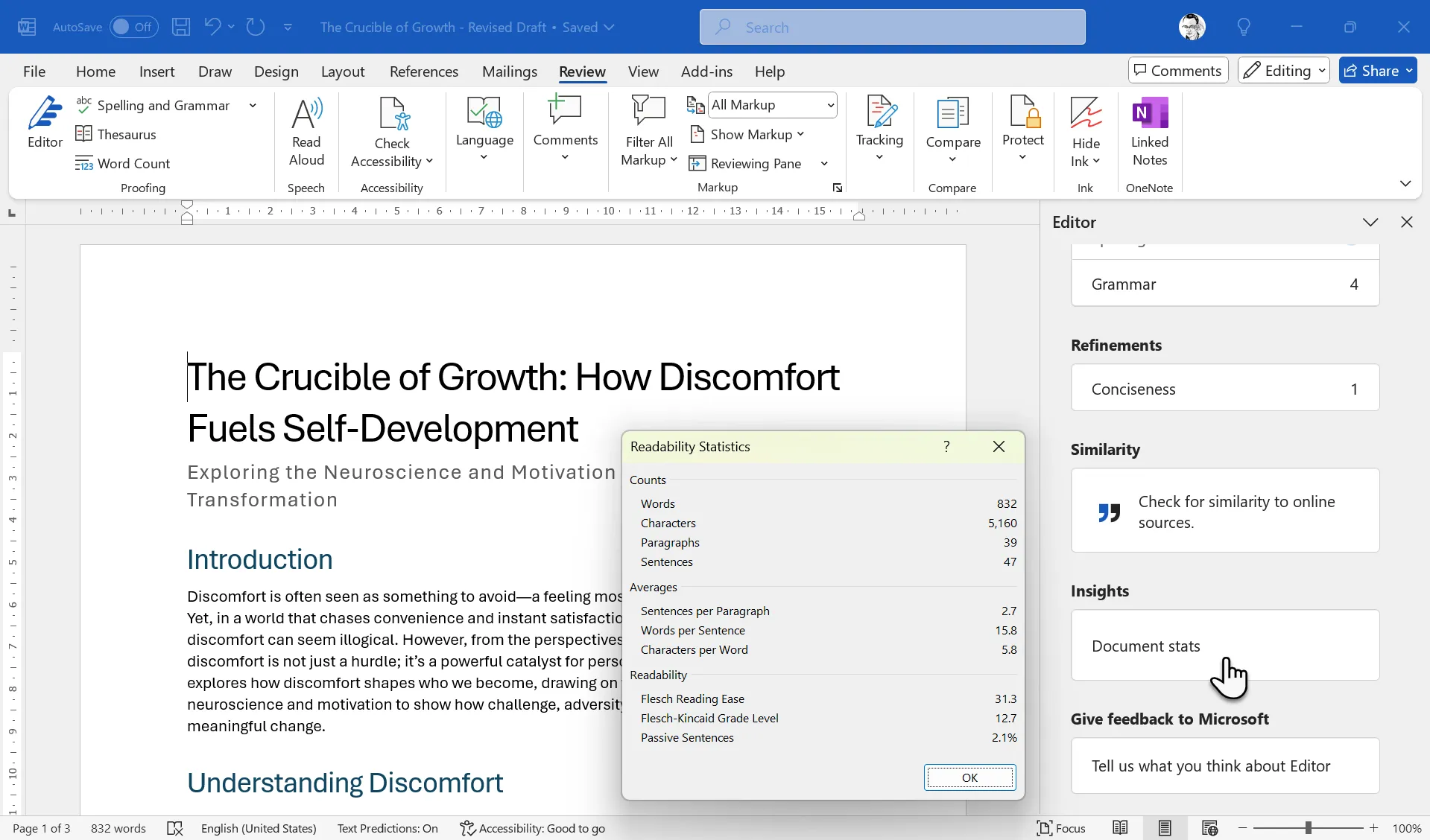 Readability Stats in Word